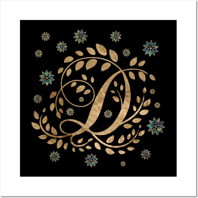 Luxury Golden Calligraphy Monogram with letter D Wall Art by Nartissima